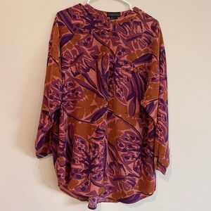 Vtg 100% Silk Floral Blouse Sz 6 Colorful Artsy Lightweight Button Up Capriccio
